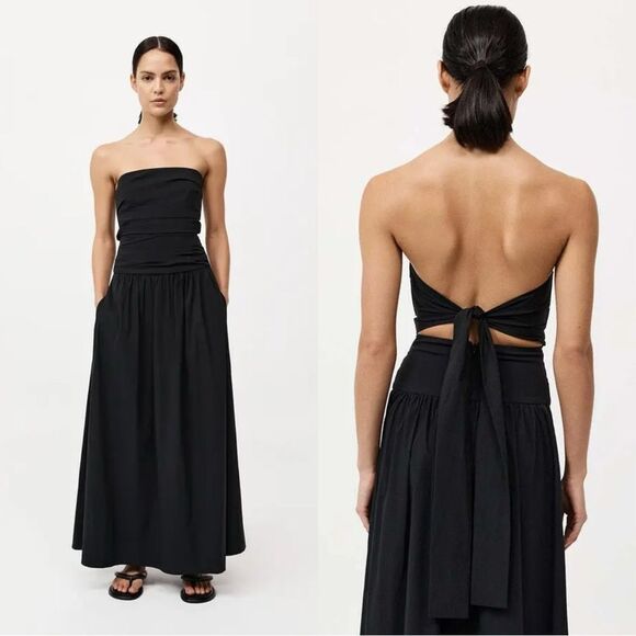 ST. AGNI Gathered Maxi Black Dress Strapless Tie Back Size XS - Picture 1 of 15